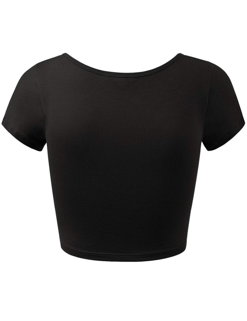 HATOPANTS Women's Cotton Crop Tops Short Sleeve Scoop Neck Stretchy Casual Shirt Black M - Image 3